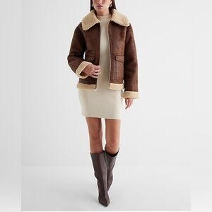 NWT Express Faux Leather Sherpa Lined Coat